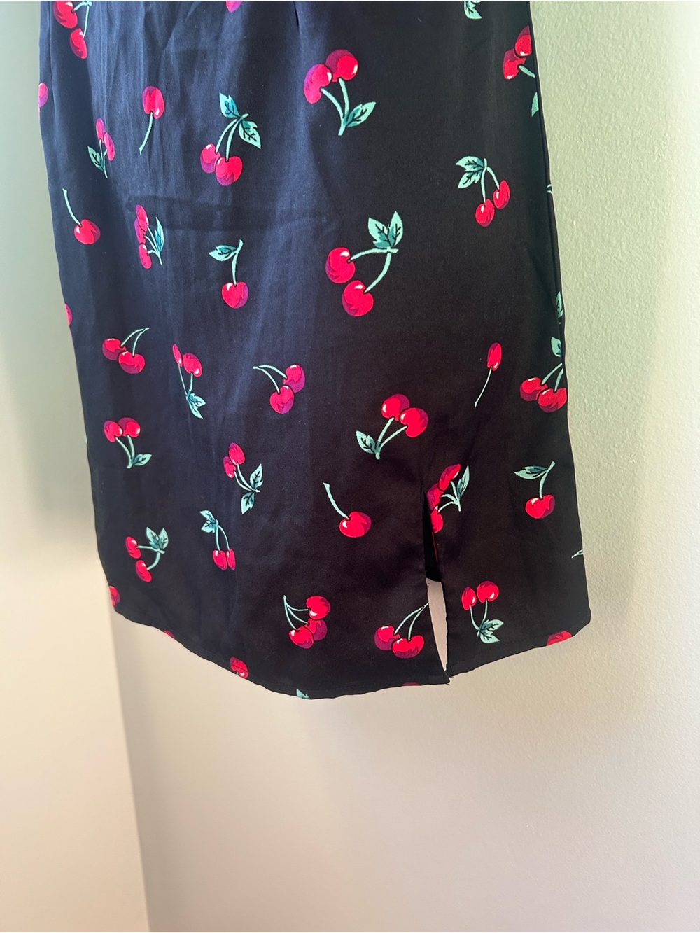Black Cherry Print Tie-Strap Mini Dress Women’s Size S - Picture 6 of 13